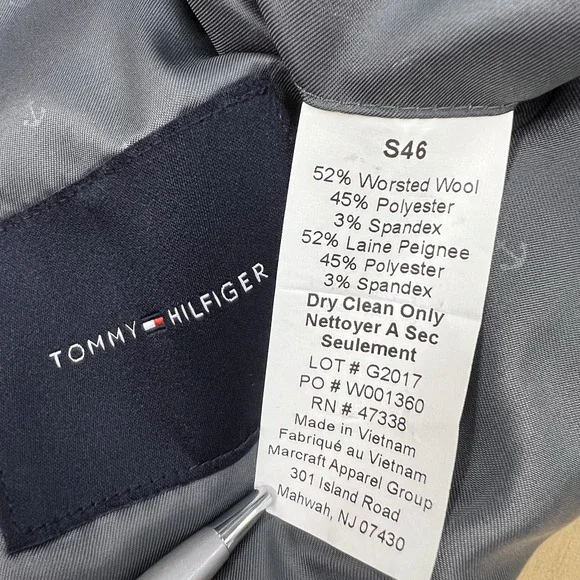 Tommy Hilfiger Hopsack Blazer Mens 46S Short Slim Fit Wool Blend Stretch Gray - Picture 9 of 11